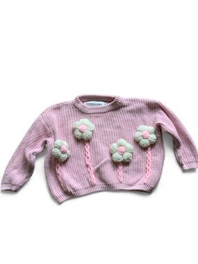Before & Ever Knitted Sweater w/ Flowers Girls 1-2yrs